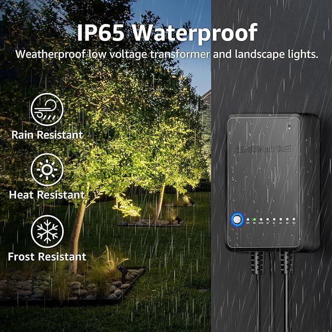 SUNVIE All-In-One LED Landscape Lighting Kit, 8-Pack Low Voltage Landscape Lights with Transformer and 65FT UL-Listed Wire, 3000K Waterproof Outdoor Uplights with Connectors for Yard House Garden Tree