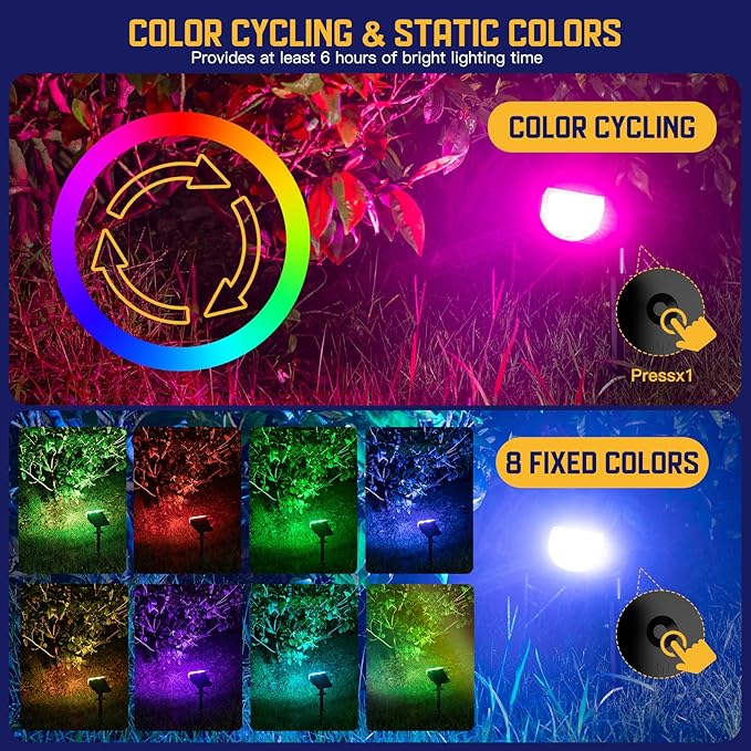 Kyosho IP67 Waterproof Color Solar Spot Lights Outdoor, Color Changing Outdoor Halloween Lights, RGBW Multicolor Solar Spotlight with 9 Modes for Lawn, Pathway, Yard, 8 Pack