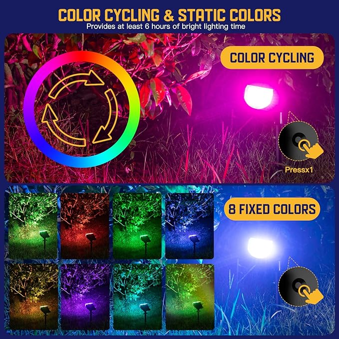 Kyosho Color Changing Solar Outdoor Lights, 9 Lighting Modes Halloween Christmas Lights, Waterproof RGBW Multicolor Solar Spotlight for Tree Pool Garden, 4 Pack