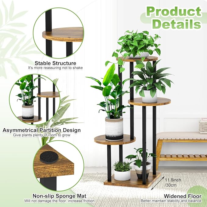 Plant Stand Indoor, 4 Tier Thickened Metal Corner Plant Shelf for Multiple Plants, Indoor Plants Tiered Flower Pot Stand for Patio Garden Balcony Living Room Bedroom (Black)