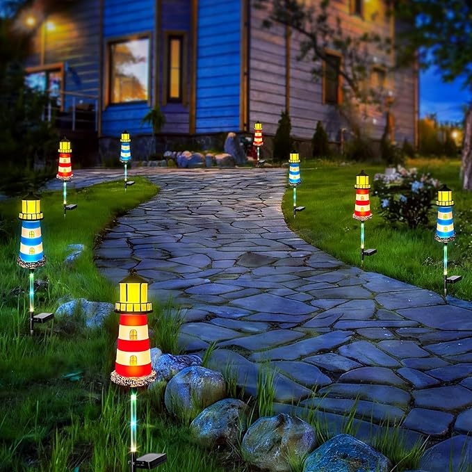 Solar Lights Outdoor 2 Pack, Solar Garden Lamps, Outdoor Decorations, Garden Decorative lamp in The Shape of a Lighthouse, a Unique Gift for Women, a Gift for Grandmother