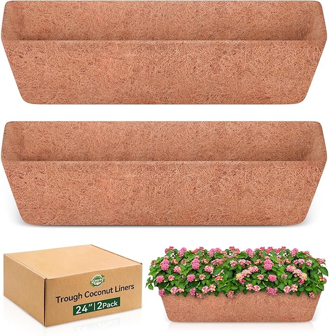 Halatool 2 Pack 24 Inch Window Box Liners, Pre-Formed Coco Fiber Replacement Liner, Natural Coconut Coir Planter Liners for Wall Hanging Basket, Flower Pot, Fence and Railing