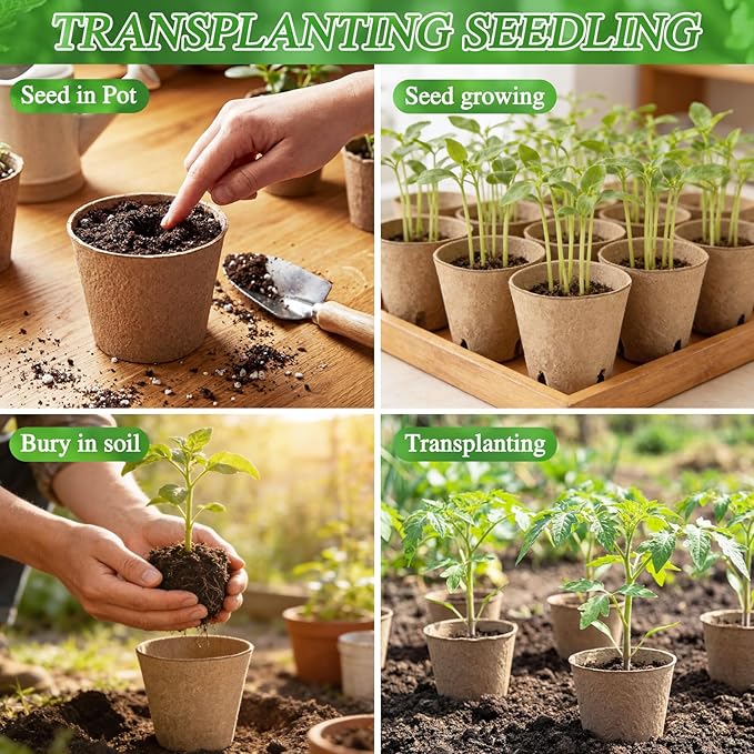 120 Pcs Round Peat Pots 2.4"+3.14"+4" Plant Starter Nursery Pot with Drainage Holes Garden Germination Seedling Pots with 120 Plant Labels for Indoor Outdoor Gardens