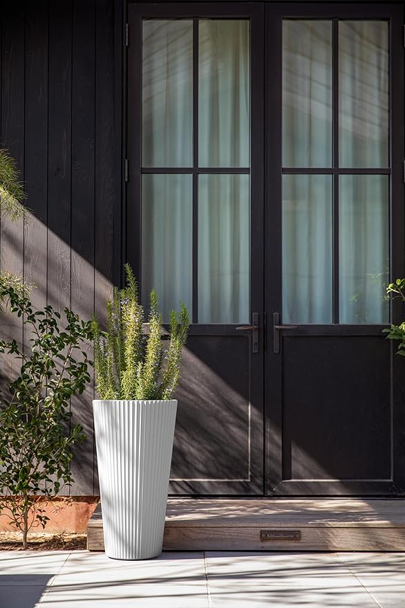 Veradek Demi Series Tall Planter for Porch, Patio, Backyard | Durable Plastic-Concrete Material | Modern Décor for Tall Plants, Grasses