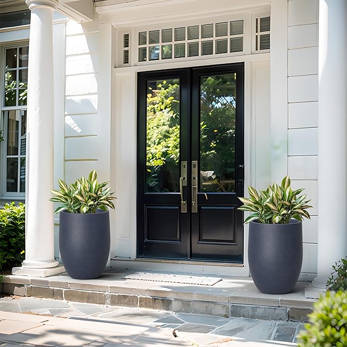 Kante 21.7 Inch Tall Concrete Planter, Large Indoor Outdoor Plant Pot with Drainage, Smooth Charcoal Finish with Painted Interior, Ideal for Porch, Home, Garden, Patio