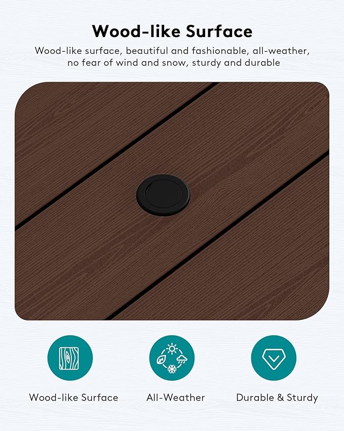SERWALL HDPE Patio Coffee Table, Rectangle Outdoor Coffee Table, All-Weather Coffee Side Table for Balcony, Poolside, Deck, Garden, Coffee Brown