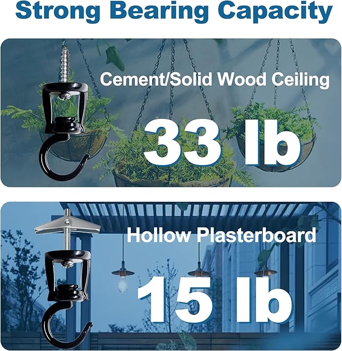 ONIKK Ceiling Hooks for Hanging Plants (4 PCS Black), Heavy Duty Metal Plant Hooks, Screw in Hooks for Hanging Birdfeeders, Lamps, Planters, Indoor Outdoor Wall Baskets Hooks up to 33 lbs