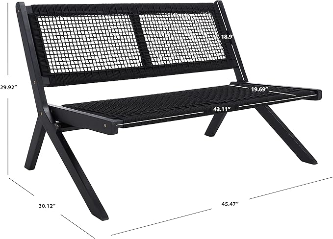SAFAVIEH Outdoor Collection Kobina Black Acacia Wood/Black Rope Foldable Bench