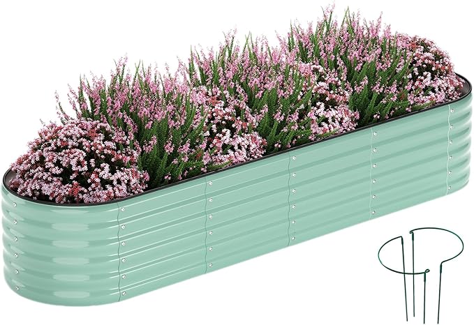Garden Box Raised Flower Bed Galvanized Metal Planter Round Raised Garden Bed Kit for Gardening Outdoor 1PC Green 8X2X1FT