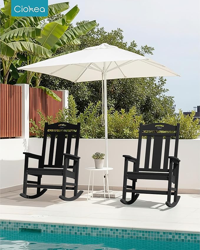 Ciokea Oversized Outdoor Rocking Chair, 380lbs Heavy-Duty Large Patio Rocker, Weather Resistant & Anti-Fade Porch Chair, High Back Cozy Rocking Chair for Outside, Fire Pit, Deck, Garden, Black