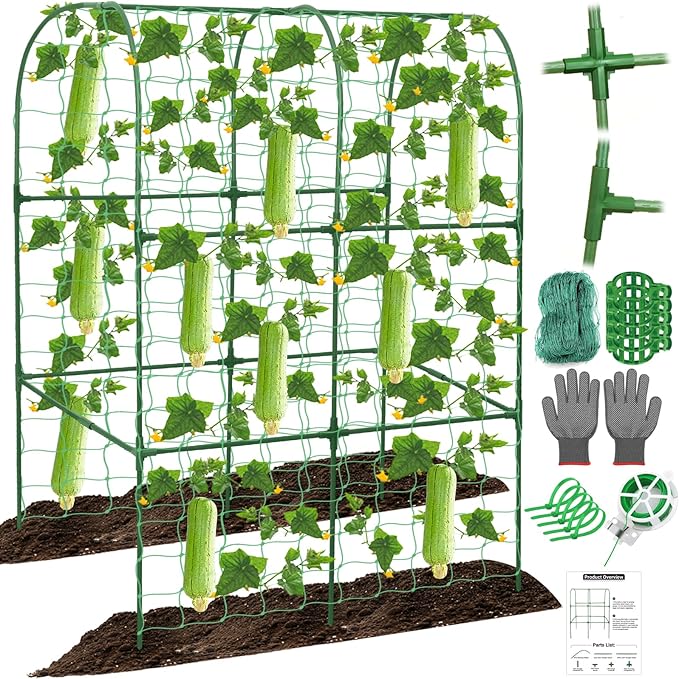 Cucumber Trellis for Raised Bed 50 x 34 Inch U-Shape Garden Trellis for Climbing Plants Outdoors Metal Garden Cucumbers Arch Trellis, Cucumber Plant Support for Tomato, Pea, Zucchini, Vine Flower