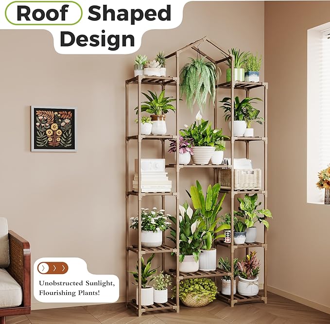 Bamworld 74.4" Tall Plant Stand Indoor Outdoor Wood Plant Shelf Hanging Plant Rack Tiered Flower Stands for Multiple Plants for Living Room Garden Balcony Patio