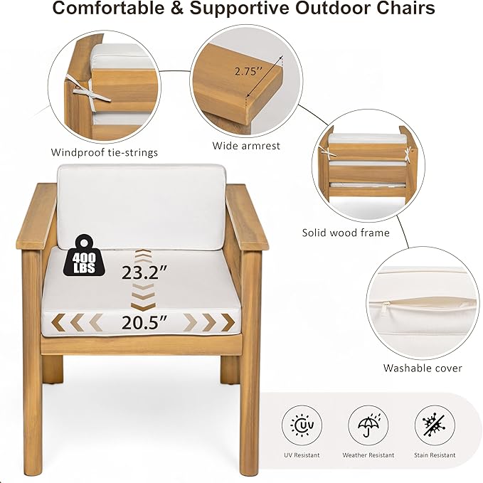 Merax 7-Piece Patio Dining Table Set,Outdoor Furniture Set with 72.8" Rectangle Table & 6 Chairs,Adjustable Leveling Feet,Umbrella Hole for Backyard,Garden, Poolside,Teak+ Beige