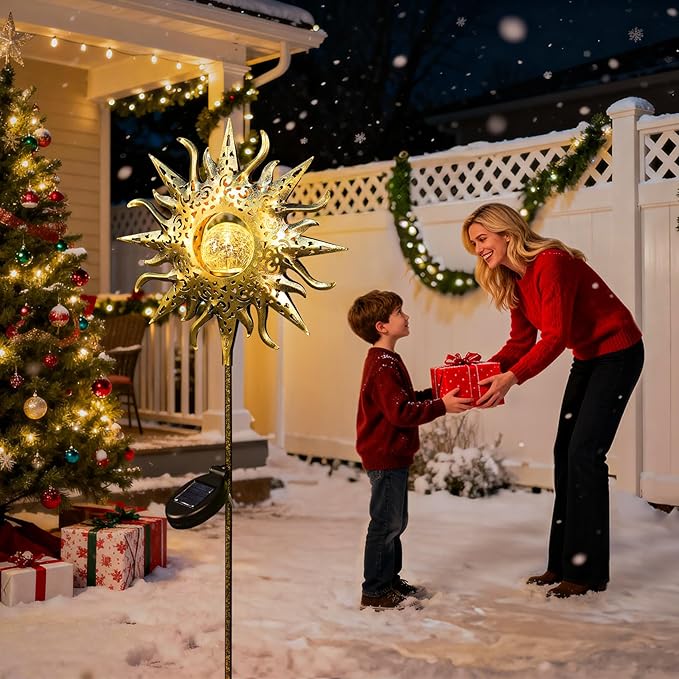 TAKE ME Sun Solar Lights Outdoor Waterproof Metal Garden Stakes for Patio Yard Walkway LawnPatio Mothers Gifts Mom Wife Grandma (Sun)