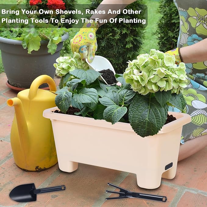 Self-Watering Rectangle Planter Boxes 8-Pack, 15.7-Inch Window Box Planter with Drainage Holes & Trays, Pots for Vegetables, Herbs, Flowers, Garden Windowsill Balcony (Yellow)
