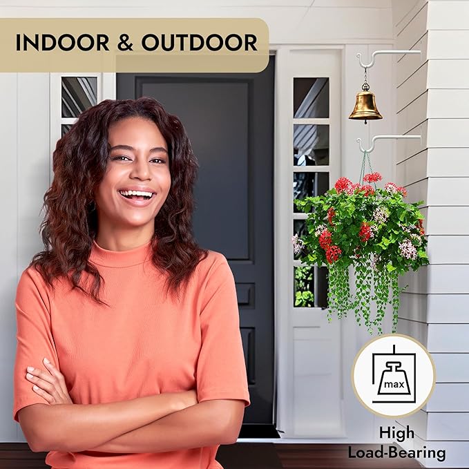 RTZEN Plant Hangers Indoor or Outdoor - Wrought Iron Metal Hanger Indoor Hook - Heavy Duty Wall Bracket Hooks for Hanging Plants Baskets Lanterns Wind Chimes - 2 Pack (White Shepherds Hooks 7.5")
