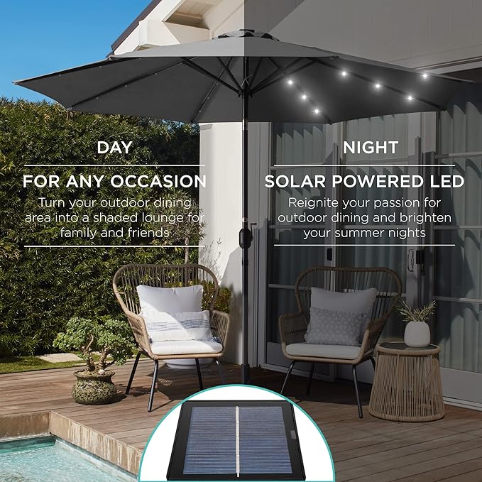Best Choice Products 10ft Solar Polyester LED Lighted Patio Umbrella w/Tilt Adjustment and UV-Resistant Fabric