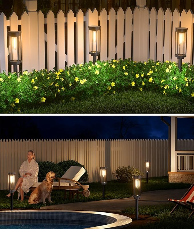 4 Pack Solar Pathway Lights Outdoor, Modern Super Brightness LED Solar Path Lights, IP65 Waterproof Garden Solar Powered Landscape Lighting for Outside Yard Garden Driveway Walkway Décor
