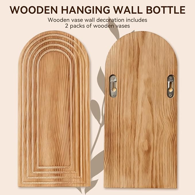 2 Pack Wooden Wall Vase Set, Boho Hanging Planter for Indoor Plants & Flowers, Wood Wall-Mounted Planters for Living Room, Modern Farmhouse Entryway or Bathroom, Rustic Art for Home (Brown)