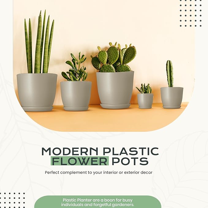 Utopia Home - Plant Pots Indoor with Drainage - 7/6.6/6/5.3/4.8 Inches Home Decor Flower Pots - Pack of 10 Plastic Planters for Indoor Plants, Cactus, Succulents Pot - Grey
