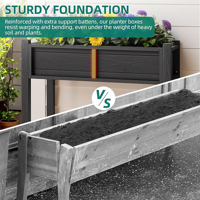 YITAHOME Elevated Garden Bed Poly-Wood All-Weather Raised Garden Bed with Legs & Drainage Hole HDPE Elevated Planter Box for Herbs Vegetables Flowers Plant Bed for Garden Balcony Backyard, Black