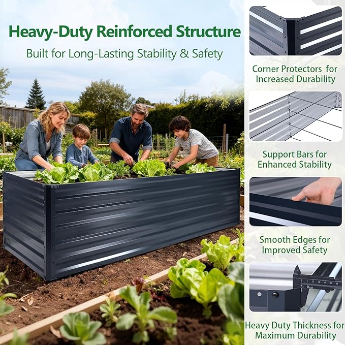 Galvalume Raised Garden Bed 8x4x1.95FT–3X Rust Resistant Aluminum-Zinc Steel,466 Gallon Extra Deep Metal Planter Box, Heavy Duty Outdoor Vegetable Garden Bed for Tomatoes, Potatoes & Root Crops