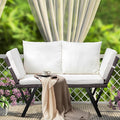 VINGLI Outdoor Loveseat, Woven Rattan Outdoor Sofa with Adjustable Armrests, Patio Loveseat with Removable Cushions and Pillows, Convertible Patio Couch for Yard Pool Balcony