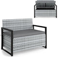RELAX4LIFE Wicker Outdoor Bench with Storage - Rattan Deck Box w/Protective Liner for Pillows, Pool Supplies, Garden Tools, Patio Loveseat with Seat Cushion & Metal Armrests for Backyard Porch Balcony