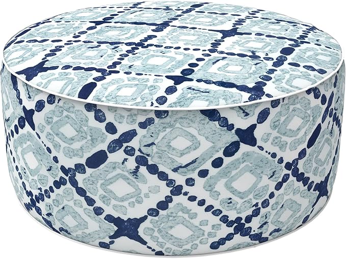 LVTXIII Inflatable Stool Ottoman Footrest with Handle, Decorative Fade-Resistant Foot Stool, Indoor or Outdoor Pouf for Home Garden and Camping Use, 21x21x9, Boho Geometry Blue