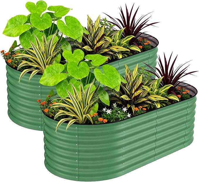 Garvee 2 Pack Galvanized Raised Garden Beds - 6x3x2ft Planter Box for Vegetables, Flowers, Rust-Resistant Garden Box, Easy Assembly Raised Beds, Durable Planters for Outdoor Plants, Green
