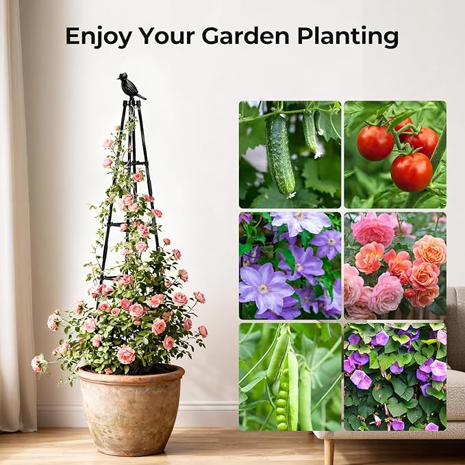 Garden Trellis for Climbing Plants Outdoors,65" Tall Cucumber Trellis Garden Obelisk Trellis Rustproof Plants Support with Adjustable Heights for Indoor Potted Plants, Vines, Vegetables