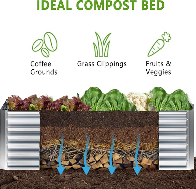 2PCS 8x2x1FT Galvanized Raised Garden Bed,Planter Raised Beds-Metal Garden Box,Large Plant for Outdoor Planting, Vegetables Bed，Flower,herb-Silver