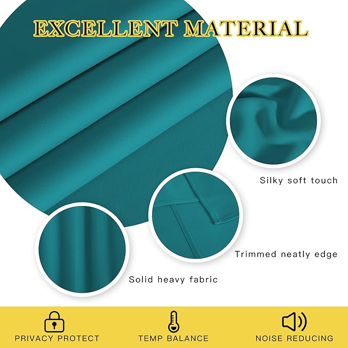NICETOWN Blackout Curtain Drape for Bedroom - Light Reducing Thermal Insulated Solid Grommet Room Darkening Window Curtain 90 inches Long for Living Room (Peacock Teal, 1 Piece, W66 x L90)