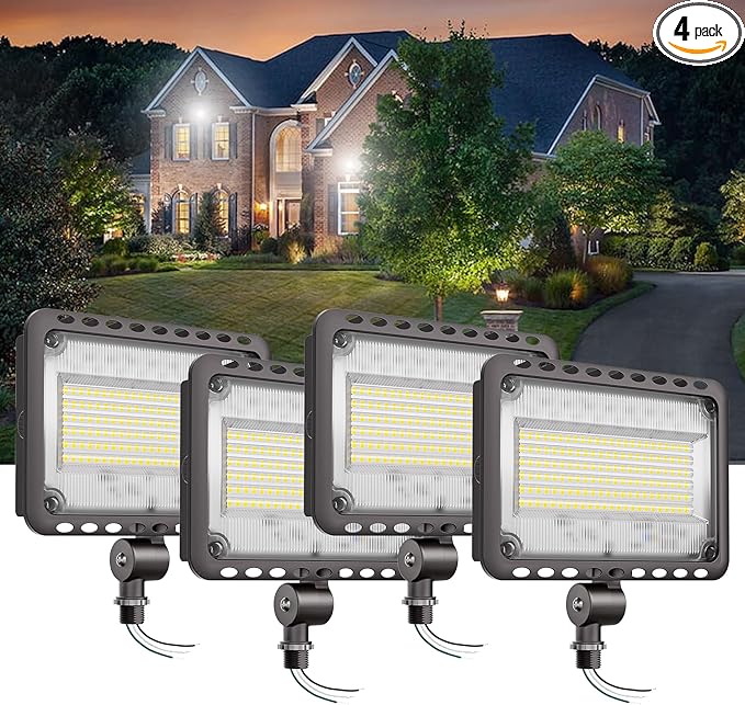 CINOTON 120W LED Flood Lights Outdoor, IP65 Waterproof Exterior Security Wall Lights with 180°Knuckle, 16800LM 120V Outside Aluminum Lighting Fixture for Courtyard Barn Garage 5000K 4 Pack, UL Listed