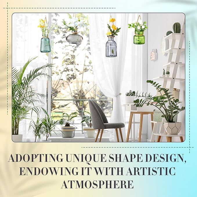 4 Pcs Stained Glass Hanging Vases Hanging Glass Planters Small Plant Terrarium Pot Containers with Rope for Garden Home Indoor Outdoor Decor, 4 Styles (Artsy)