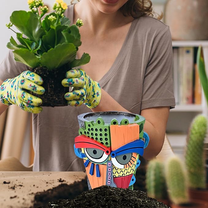 Abstract Face Planter Pots for Plants,Hand-Painted Colorful Flower Pots with Drainage, Indoor Outdoor Garden Decor Gift(Modern,Small)