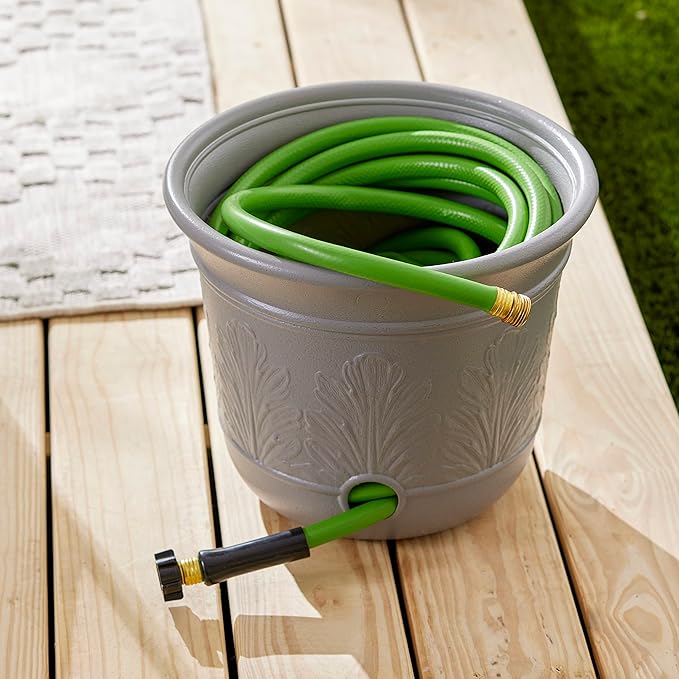 Suncast 2 Pack 300 Foot Heavy Duty 5 Gallon Decorative Plastic Hose Pot for Expandable and Lightweight Hoses, Ideal for Garden, Patio and Backyard Use