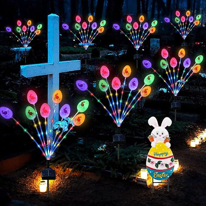 Lmtocs Solar Easter Decorations Outdoor Stake Lights, 2 Packs 16LED Solar Egg Lights for Easter Decor, Waterproof Outdoor Decor for Spring Garden Yard Pathway Lawn