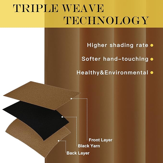 NICETOWN Gold Brown Blackout Curtains for Bedroom 72 Inches Long, Thermal Insulated Room Darkening Grommet Window Curtains for Living Room Nursery, 66 inch x 72 inche, 1 Panel