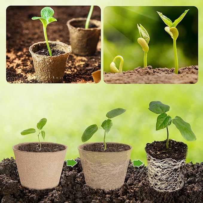 132 Pack Organic Peat Pots, 4 Inch Nursery Pot, Round Plant Seedling Pots with Drainage Holes, Small Seed Starting Starter Tray Bulk, Garden Germination Container with 132 Planting Labels (10 cm)
