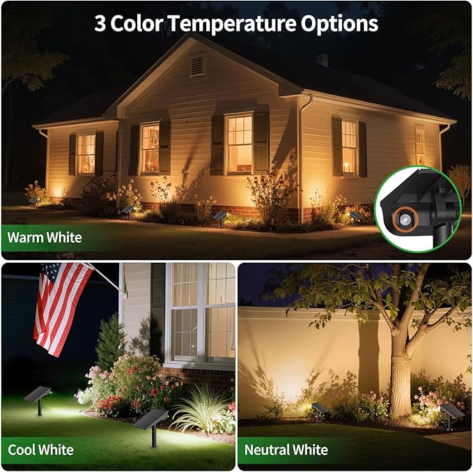 Solar Light Outdoor Waterproof IP65, 56 LED 3 Color Modes Solar Spot Lights Outdoor, Solar Powered Garden Lights for Outside Landscape Pathway Yard House Patio Garage Driveway Tree, 2Pack
