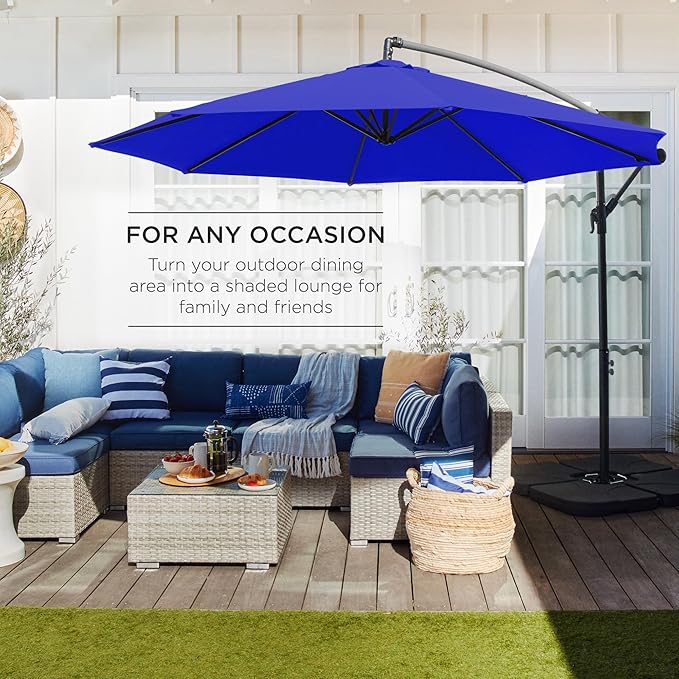 Best Choice Products 10ft Offset Cantilever Hanging Market Patio Umbrella, 8 Sturdy Ribs, Easy Adjustment - Resort Blue