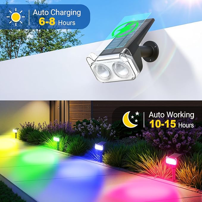 LETMY Solar Spot Lights Outdoor Waterproof with 2 Bigger LED, Auto ON/Off 135°Adjustable Solar Lights Outdoor, 2-in-1 Wall Lights Landscape Spotlights for Tree Pathway Garden Decor 2Pack (RGB Light)