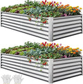 YITAHOME 8x4x1.5ft 2pcs Large Raised Garden Bed Kit, Galvanized Metal Planter Box with Gloves, Ground Nails & Safety Rubber, Outdoor Above Ground Planters for Plants Vegetables Flowers, Silver
