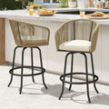 DWVO Outdoor Counter Height Bar Stools Set of 2, Patio Swivel Bar Chairs with Soft Cushions, 360° Rotation, Bar Height Rattan Chairs for Backyard, Poolside, Garden, Beige