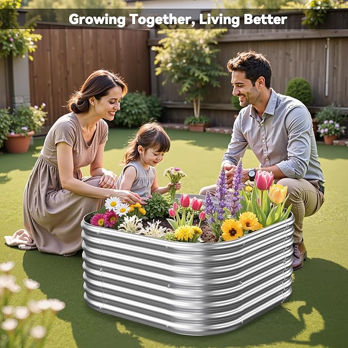 4 Pcak 2x2FT Raised Beds for Gardening, Corrugated Galvanized Steel Raised Garden Bed, Outdoor Metal Above Ground Garden Bed for Vegetables and Flowers-2x2FTx10Inch