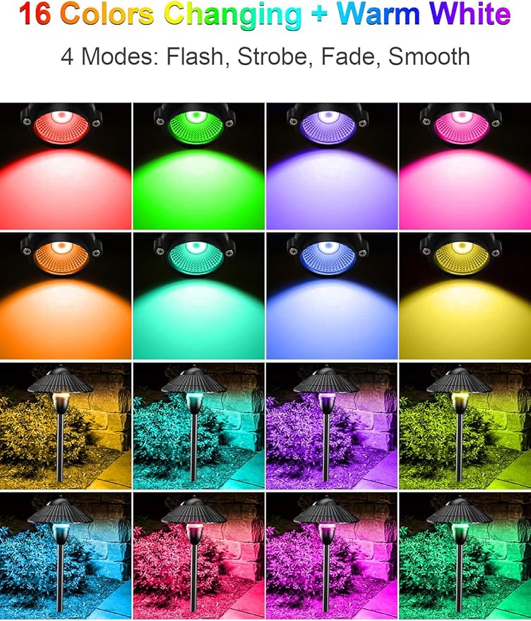ZUCKEO RGB Color Changing Landscape Lights Low Voltage Pathway Lights 12V 24V Multi-Color LED Landscape Light Kit Waterproof for Yard Garden Path Christmas Decoration(12Pack)