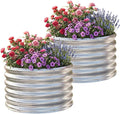AHEONLAR 2 Pack 2x2x1.5ft Round Galvanized Raised Garden Bed Outdoor Metal Planter Box for Vegetables Steel Raised Beds for Gardening Silver