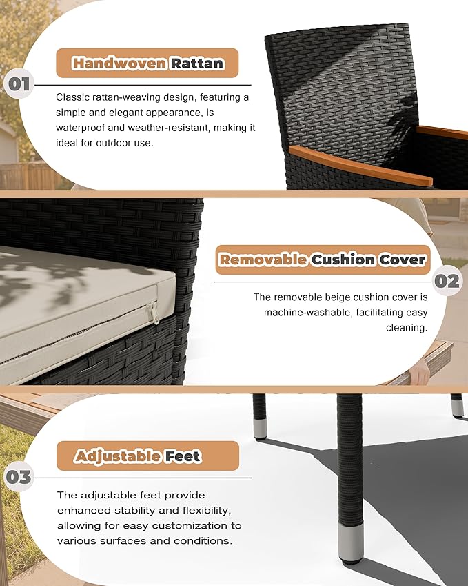 Flamaker 9 Piece Patio Dining Set Outdoor Acacia Wood Table and Chairs with Soft Cushions Wicker Patio Furniture for Deck, Backyard, Garden