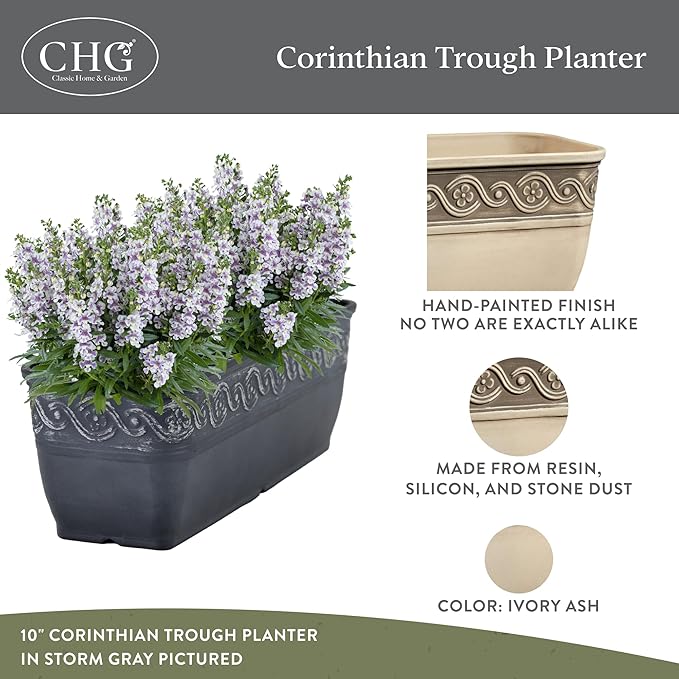 Classic Home and Garden Corinthian Trough, 10", Ivory Ash (Pack of 3)